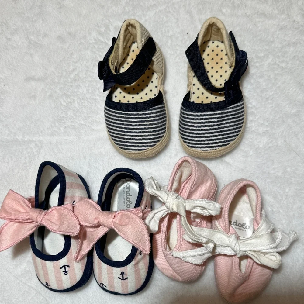 Dondolo baby girls crib shoes navy and pink NB-0/3
